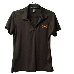 Devon & Jones Womens Black Fox Logo Pique Polo Shirt Medium Short Sleeve V-Neck